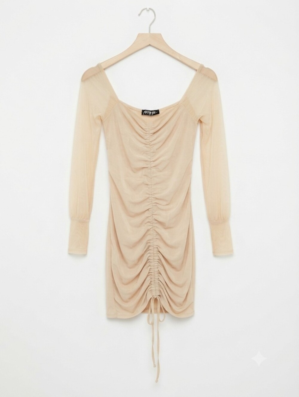 Nasty Gal Nude Ruched Long-Sleeve Mini Dress Size 6